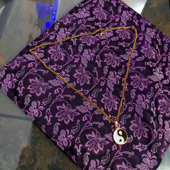 18K Gold Plated Yin ☯️ & Yang Pendant with 18K Gold Plated Miami Cuban Link - Picture 7 of 12